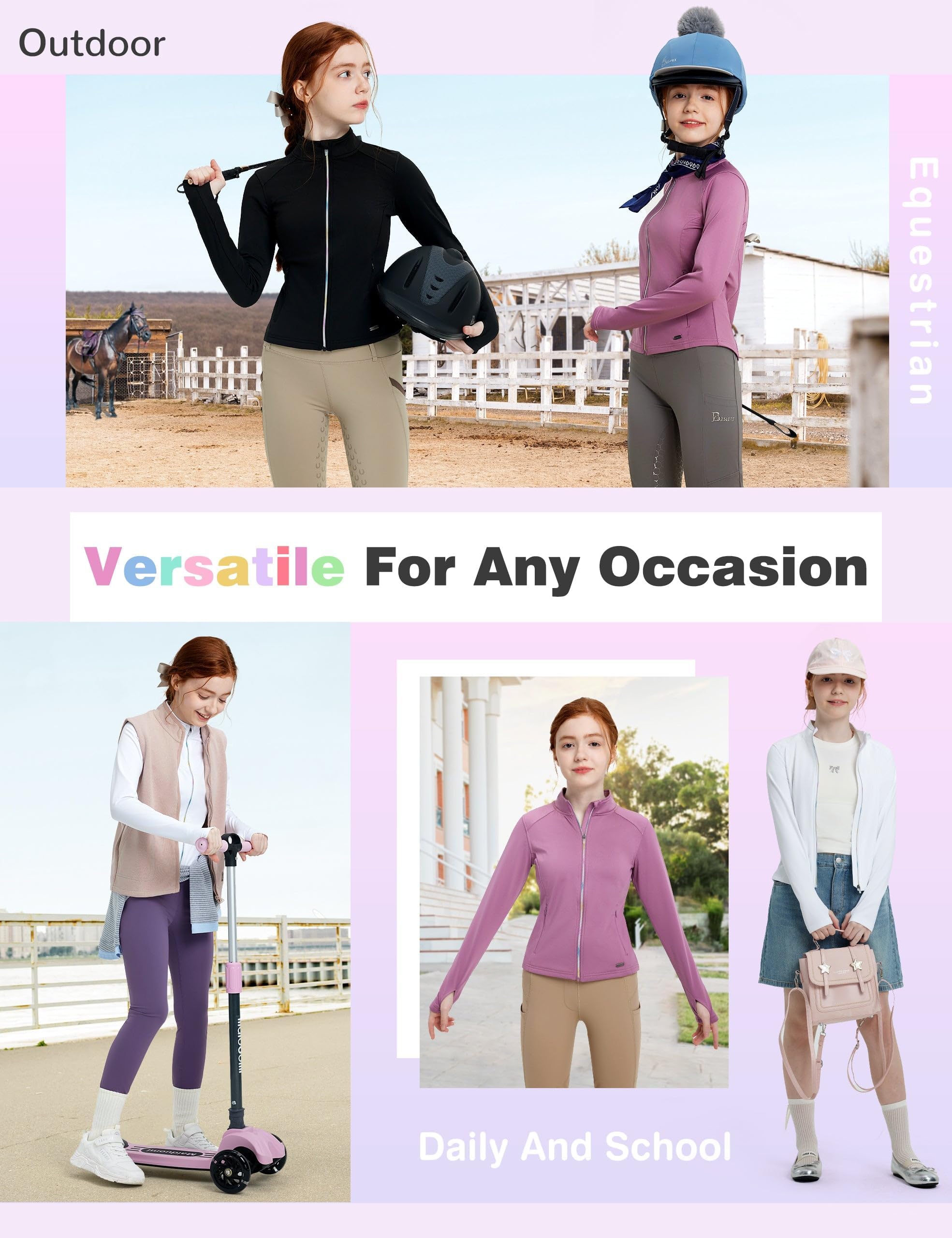 FitsT4 Sports Girls Fleece Equestrian Shirt Horse Riding Jacket Fall Winter Warm Horseback Riding Shirts Athletic Outwear - Image 6