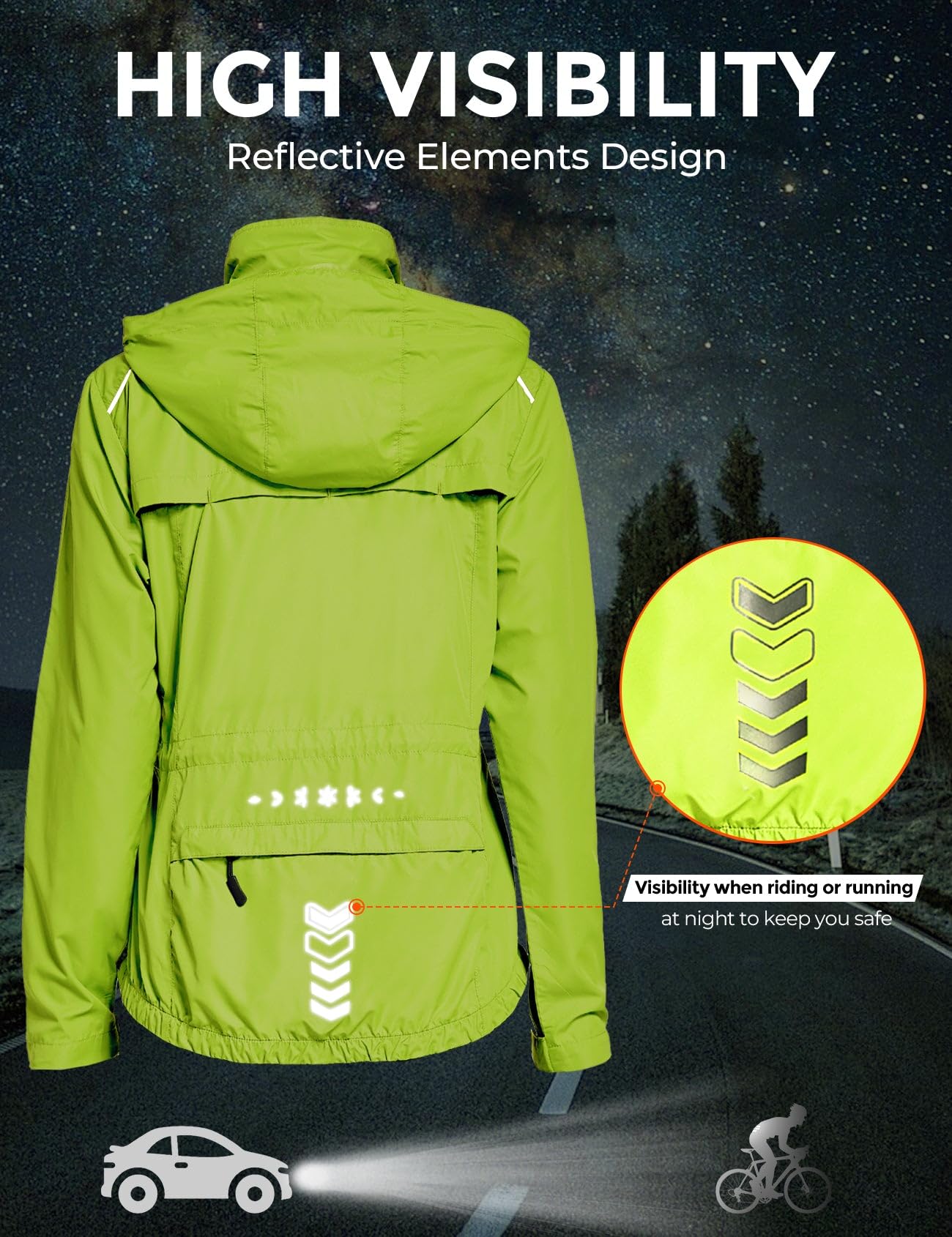 FitsT4 Sports Women's Cycling Running Jackets Lightweight Windproof Bike Windbreaker Reflective with Hooded - Image 4