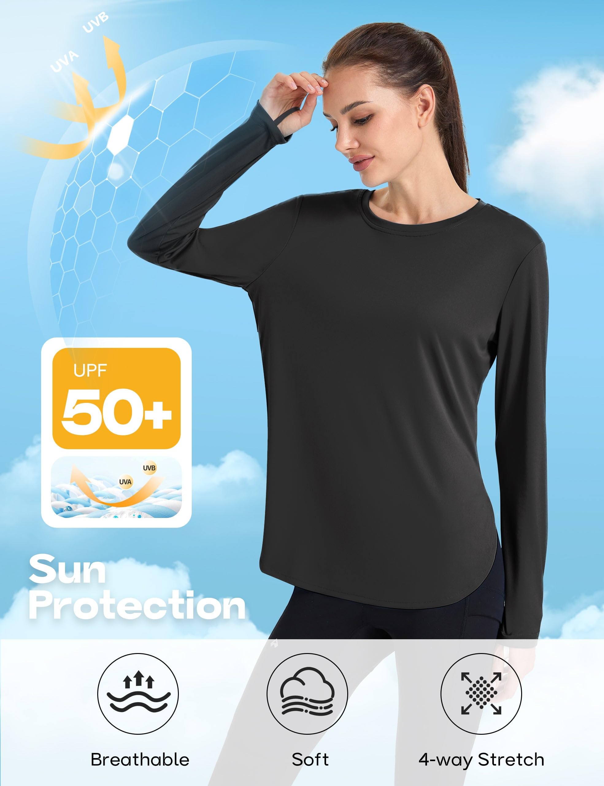 FitsT4 Sports Womens Sun Shirt Long Sleeve Running Tunic Shirts UPF50+ Moisture Wicking Workout Athletic Hiking Tops - Image 3